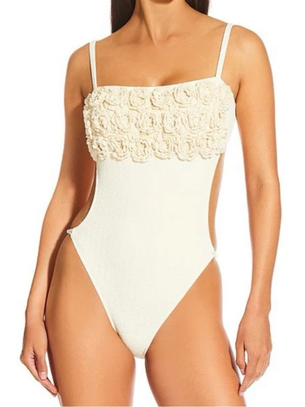 ANTONIO MELANI Cream Textured One-Piece Swimsuit with Crochet Bodice